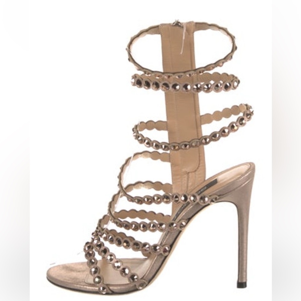 Sergio Rossi Rose Gold Leather Gladiator Sandals